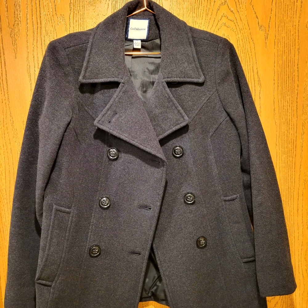 Croft Barrow Womens Peacoat Sz Medium Beige Wool Blend Double Breasted Pea Coat